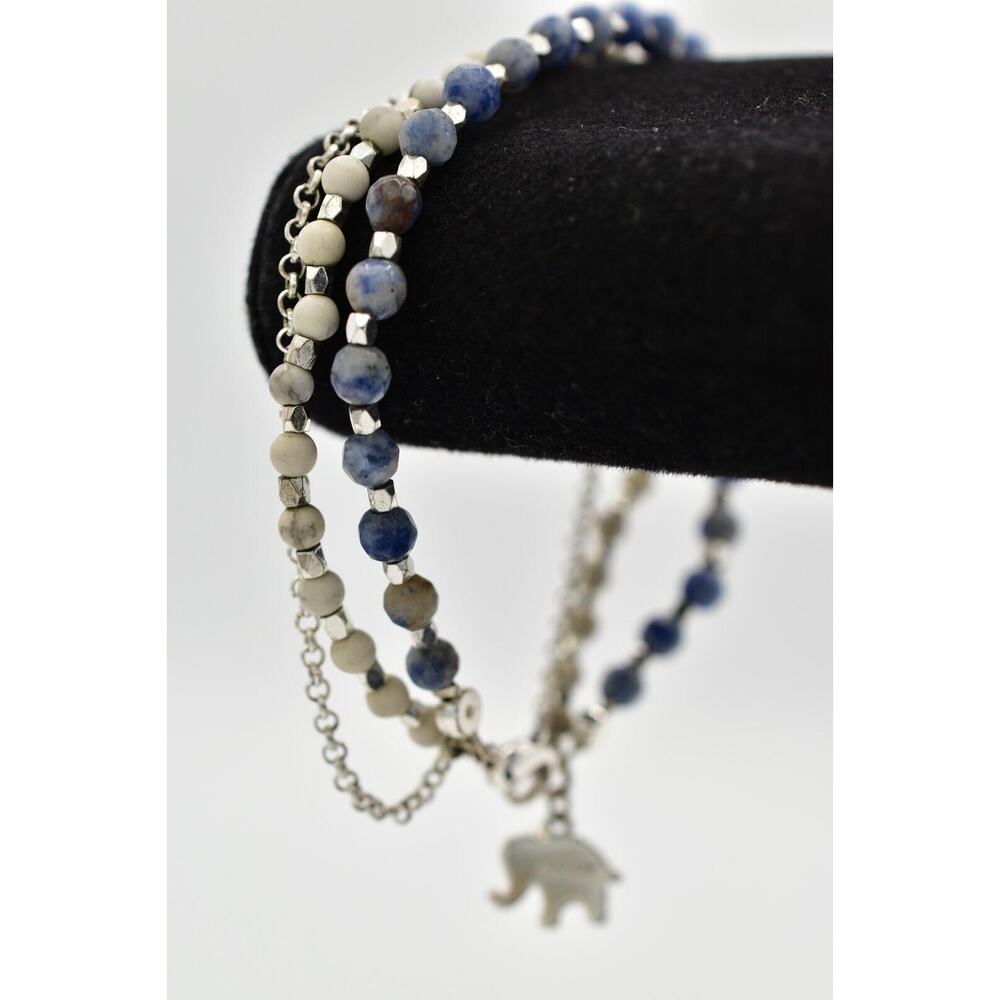 Vintage Beaded Bracelet Multi Layered Crystal Silver Elephant LA CN Signed Bin2